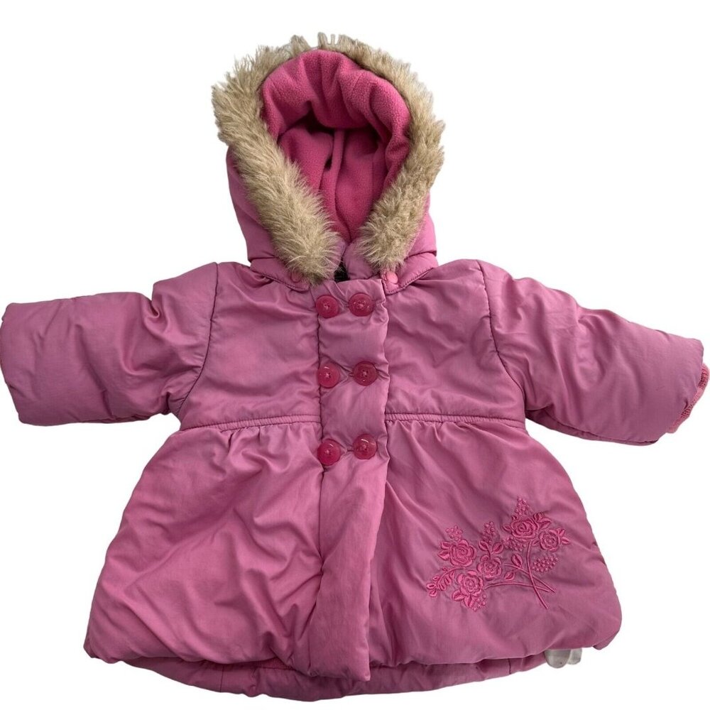 The Childrens Place 3-6M Pink Infant Coat Faux Fur‎ Trim Hood  Winter Jacket